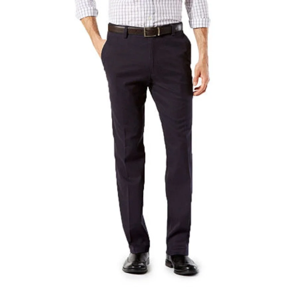 Dockers Men Stretch Easy Khaki Straight Fit Flat Front Pants Navy Size 32X30